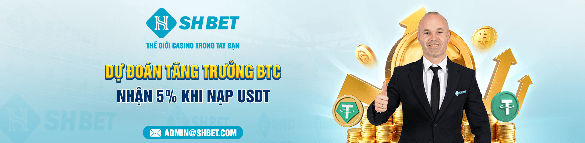 Banner shbet dự đoán tăng trưởng btc nhận 5% khi nạp USDT